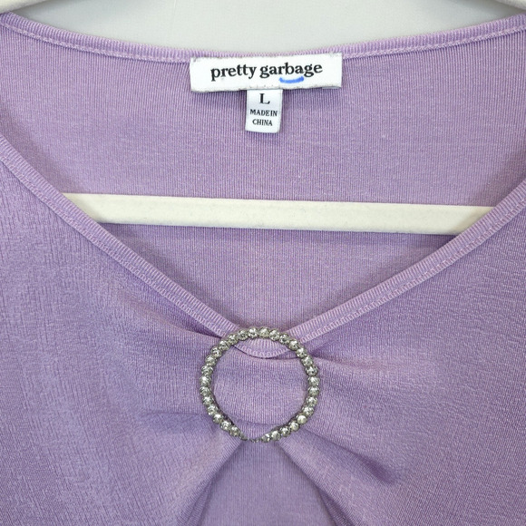 Pretty Garbage Top Embellish Jewel Trim Keyhole Front Women L Lilac Festive - Picture 7 of 10